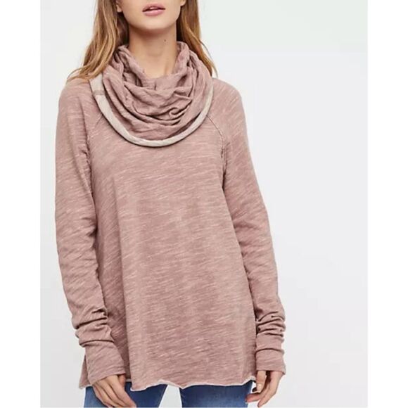 FREE PEOPLE BEACH HEATHER ROSE LONG SLEEVE COCOON COWL NECK PULLOVER Sz ONE SIZE - Picture 1 of 6